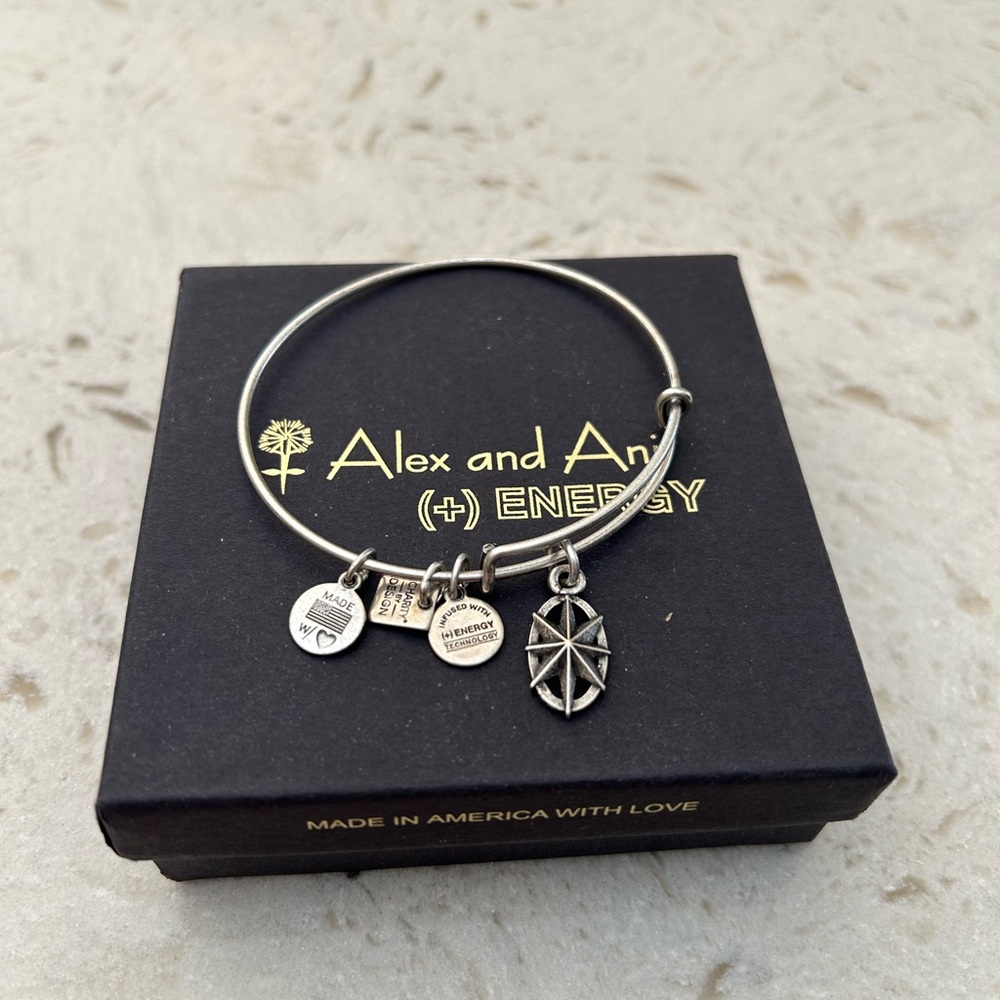 Alex and Ani Silver Compass Charm Bracelet
